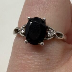 GSK 925 Sterling Silver Black‎ Onyx and Cubic Zirconia Oval Statement Ring